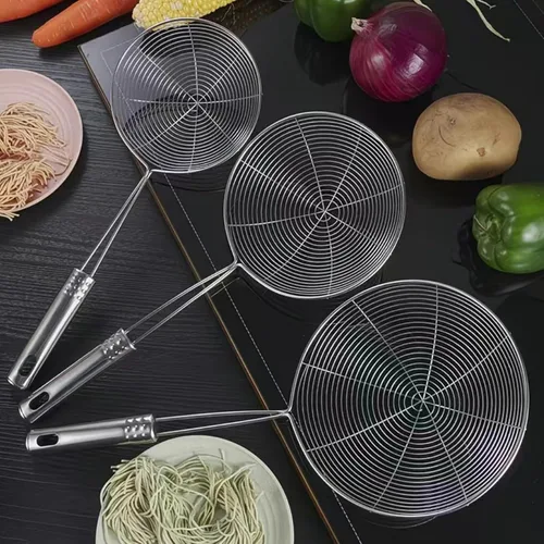 Vista 5 de Markeny 3 cucharas de acero inoxidable con mango para freír alimentos, pasta, 3 tamaños