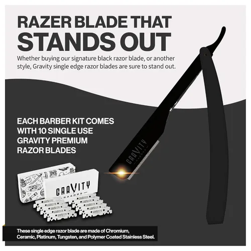 Vista 4 de Kit de afeitado manual GRAVITY RAZORS Profesional – Exposición Ultra, Incluye 10 Hojas Premium, 2mm Expuestas, Negro Mate