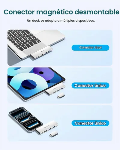 Vista 4 de VENTION Hub USB C 6 en 2 para MacBook Neo/Air/PRO, 80Gbps desmontable magnético 8K USB-C Dock con HDMI 4K a 240Hz, PD máximo de 140 W
