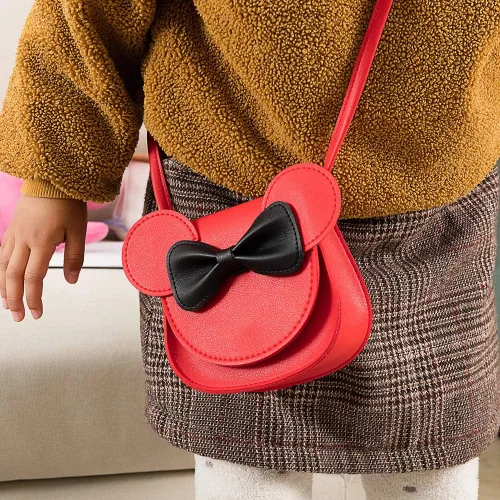 Vista 7 de JUMISEE Bolso cruzado con lazo para niñas pequeñas, diseño de ratón, con pompones