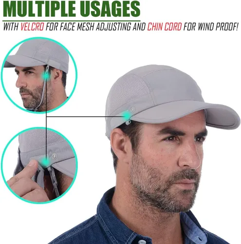 Vista 10 de USHAKE Gorra de béisbol para pesca con solapa para el cuello