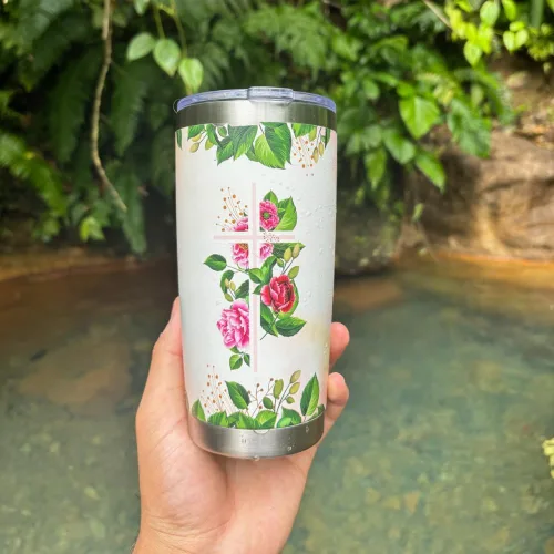 Vista 7 de Taza aislada de acero inoxidable inspiradora con tapa y pajita, taza de viaje espiritual, regalo basado en la fe, botella de agua motivacional