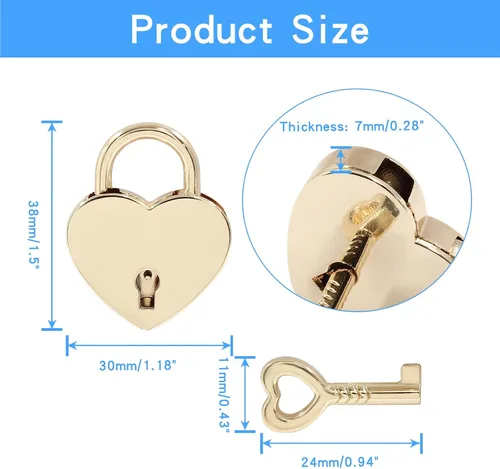 Vista 2 de Piutouyar 3 cerraduras en forma de corazón, candado de metal dorado, pequeño y lindo mini cerradura con llave para caja de almacenamiento de joyas