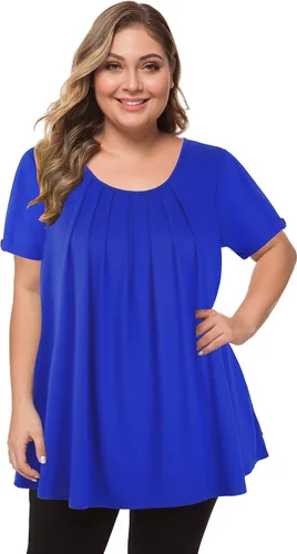 Vista 3 de MANER - Blusa de manga corta para mujer, estilo informal, corte suelto, talla L a 4XL