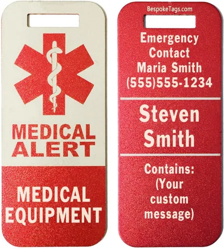 Vista 7 de Etiqueta de alerta médica Equipo médico - Información grabada personalizada (negro)