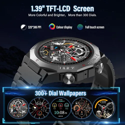 Vista 7 de Relojes inteligentes militares para hombres (respuesta/hacer llamadas), relojes de fitness HD de 1.39 pulgadas, monitor de frecuencia