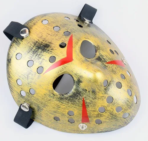 Vista 2 de Gmasking Disfraz de Halloween de terror, máscara de hockey, accesorios de cosplay para fiesta (amarillo grueso)