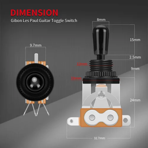 Vista 4 de DaierTek Selector de pastilla de interruptor de palanca de guitarra de 3 vías para guitarra eléctrica Gibson Epiphone Les Paul (punta negra)