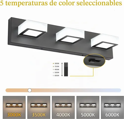 Vista 2 de Ralbay - Luz LED negra para tocador de baño, moderna, atenuable con 5 temperaturas de color, accesorios de iluminación de pared de acrílico negro