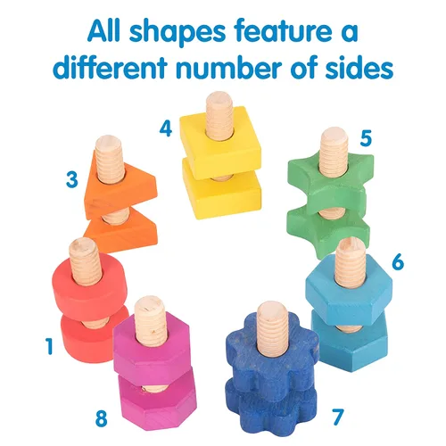 Vista 4 de tickit Juego de 14 tuercas y pernos de madera arcoíris, formas y colores a juego