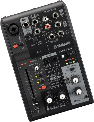 Vista 4 de Yamaha AG03MK2 Mezclador de bucle de transmisión en vivo negro de 6 canales/interfaz USB con Steinberg Software Suite