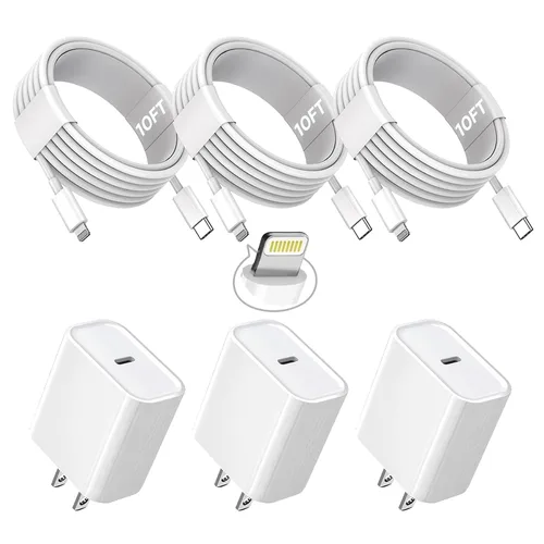 Vista 5 de Cargador rápido para iPhone, [certificado MFi] Bloque de carga rápida USB C de 20 W con cable de Tipo-C a Lightning de 10 pies, carga súper rápida
