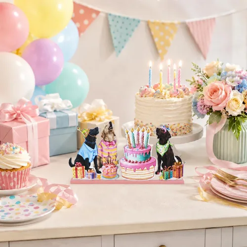 Vista 6 de Bandeja escalonada de madera para tartas de fiesta de perro con diseño de sonrisa de cumpleaños with Stands for Birthday Pet Party Home Kitchen