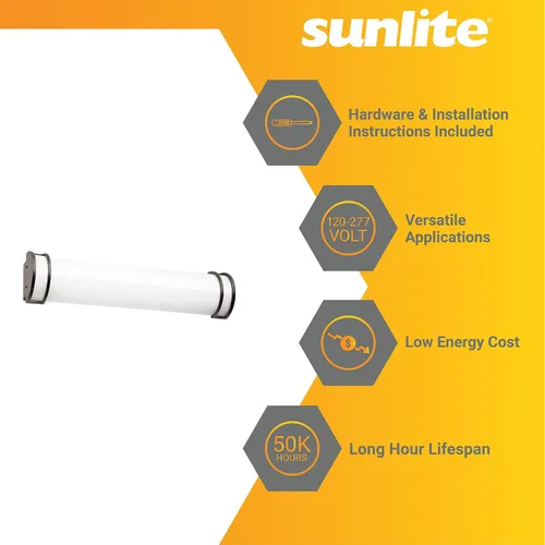 Vista 3 de Sunlite 81371 Lámpara LED de tocador de medio cilindro de 24 pulgadas, 25 vatios (equivalente a 150 W), 2200 lúmenes, 3 CCT ajustable 3000K-5000K
