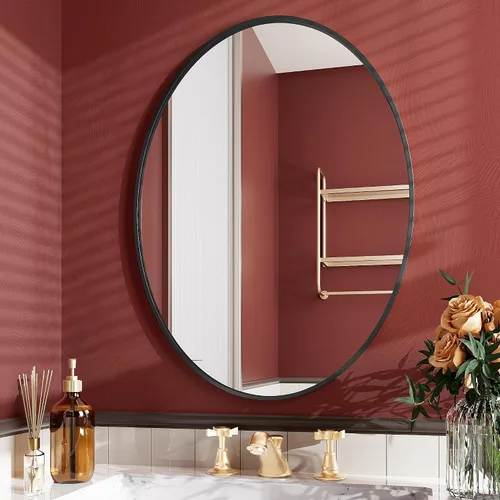 Vista 11 de AUYHM Espejo ovalado, espejo de baño pequeño de 20 x 28 pulgadas, espejos de baño, espejo negro para baño, espejos ovalados para baño, espejo