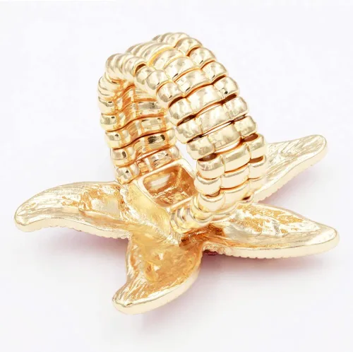 Vista 5 de Lavencious Anillo elástico con diseño de estrella de mar para mujer, talla 7-9
