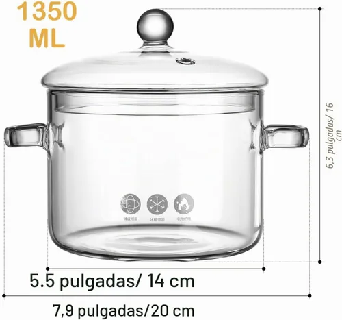 Vista 4 de Ollas de vidrio para cocinar, olla de vidrio transparente con tapa, olla para guisar de doble asa, utensilios de cocina para microondas, horno apto