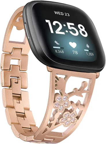 Vista 10 de Pulsera de acero inoxidable compatible con Fitbit Sense 2/Sense/Versa 4/Versa 3, bandas de repuesto brillantes para mujer, pulseras elegantes