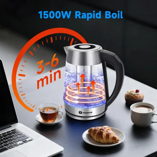 Vista 6 de Aigostar Hervidor Eléctrico, Tetera con Control de Temperatura e Infusor de Té, Hervidor de Agua Caliente de 1500W con Temperatura Variable, Función