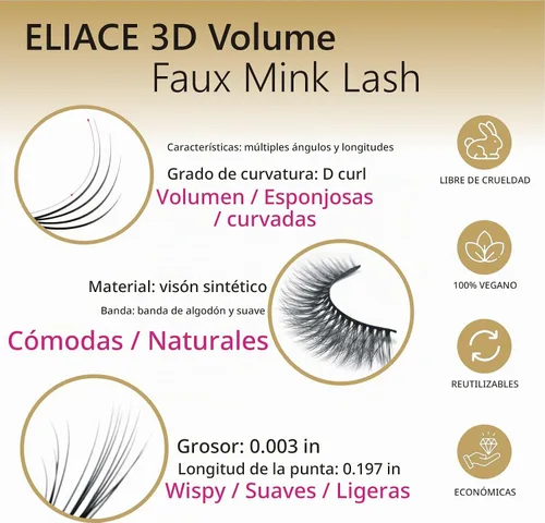 Vista 6 de Eliace Pestañas postizas de aspecto natural, pestañas de ojo de gato, 50
