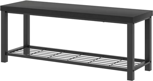 Vista 9 de EXCEFUR Banco de entrada, moderno banco de almacenamiento de madera y metal para pasillo, puerta delantera, zapatero industrial para interiores