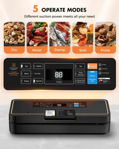 Vista 2 de Sellador al vacío para alimentos, máquina selladora al vacío de ahorro de alimentos de 95 kPa, sellado rápido de 135 W con cortador de desgarro