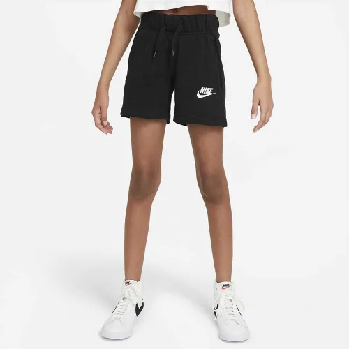 Vista 3 de Nike NSW Club French Terry Shorts para niña (niños pequeñosniños grandes) NegroBlanco LG (14 niños grandes), NegroBlanco, Grande