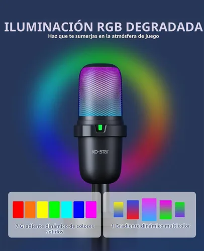Vista 3 de Micrófono de condensador USB, micrófono para juegos para Negro