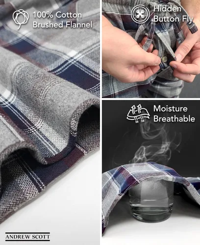 Vista 6 de Andrew Scott - Pantalones de pijama de franela 100 % algodón supersuaves para hombre, diseño a cuadros, paquete de 2