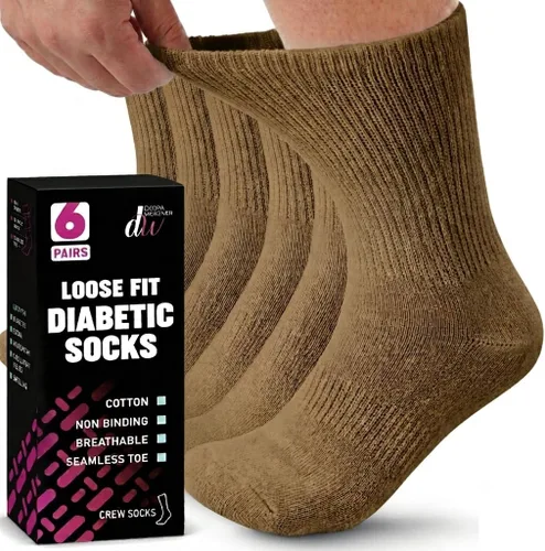 Vista 15 de Debra Weitzner Diabetic Socks For Men and Women Loose Fit Non-Binding Cotton Crew Socks 6 Pairs 6 pares de color beige