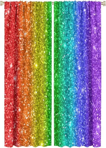 Vista 54 de Cortinas opacas abstractas de arco iris, pintura de color arcoíris con gotas, diseño gráfico creativo con bolsillo para barra, para sala de estar