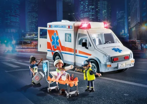 Vista 6 de Ambulancia Playmobil con accesorios y 3 figuras