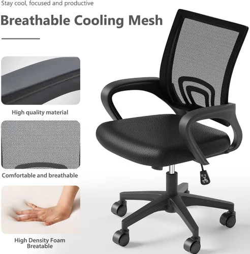 Vista 5 de OS MOTOR Silla de oficina en casa, silla de escritorio ergonómica de malla Negro