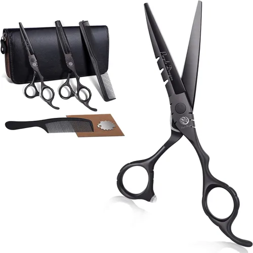 Vista 8 de Purple Dragon Profesional de Japón Juego de Tijeras de Peluquería 440C para Salón de Corte y Tijeras de Adelgazamiento para Barbería con Bolsa