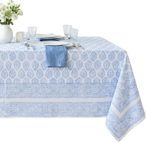 Vista 24 de ATOSII Amalfi - Mantel redondo de verano 100% algodón, estampado en bloques, para comedor, bodas, exteriores, fiestas, I Grand Millenial Farmhouse