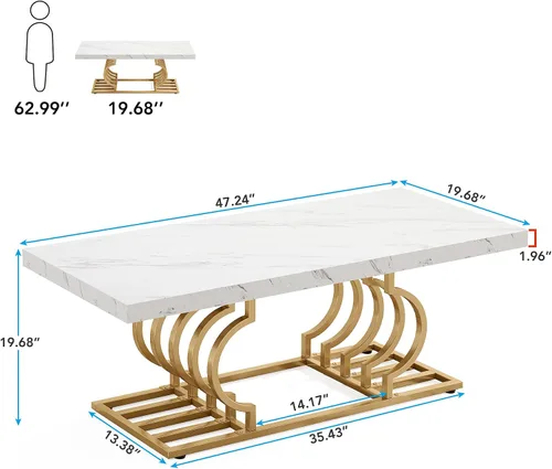 Vista 3 de LITTLE TREE Mesa de centro moderna de 47 pulgadas, mesa de cóctel de mármol sintético, mesa de té, muebles decorativos para sala de estar