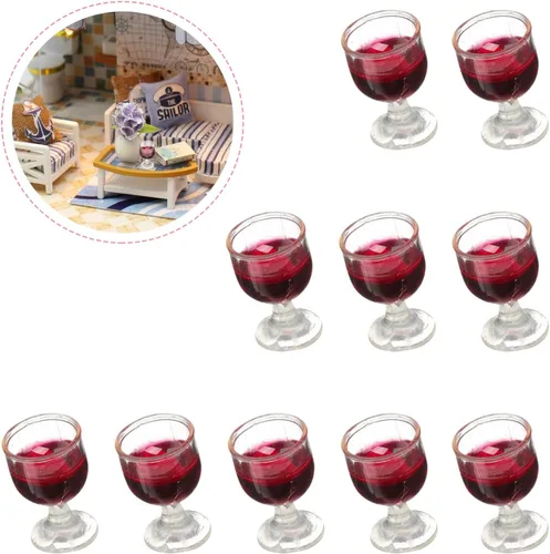 Vista 9 de NUOBESTY 10 copas de vino 1: 12 copas de cóctel para casa de muñecas, mini copas de vino tinto para decoración de casa de muñecas, accesorios