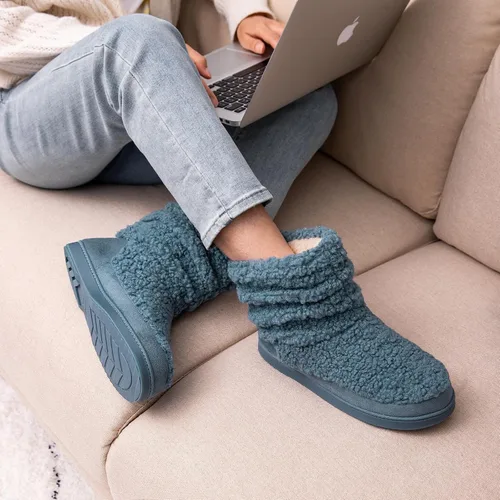 Vista 2 de HomeTop Pantuflas para botas de mujer con espuma viscoelástica cálida, para interiores y exteriores, con suela de goma