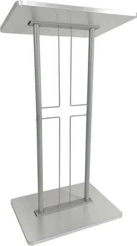 Vista 3 de FixtureDisplays® Atril, púlpito, podio para piso, diseño de cruz, acero y MDF - plata 119759