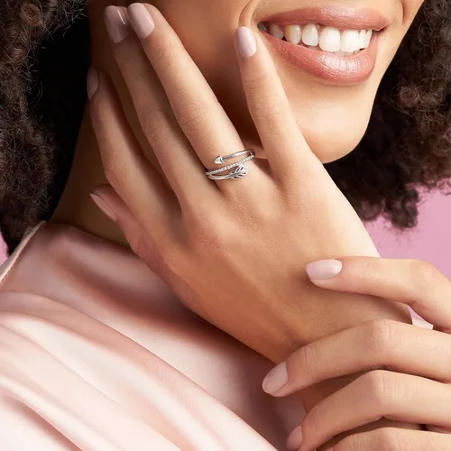 Vista 3 de Pandora Anillo de flecha envolvente, anillo de plata de ley para mujer, anillo apilable, regalo para ella, plata de ley con circonita cúbica