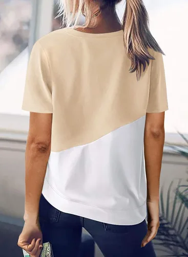 Vista 2 de Biucly - Camiseta informal y holgada para mujer, diseño de cuello redondo y manga corta