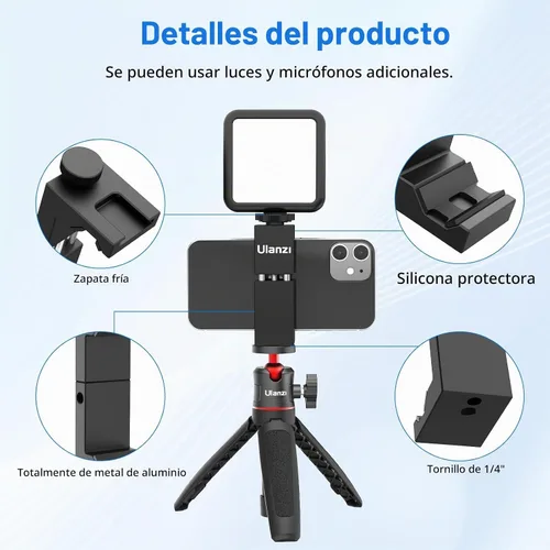 Vista 4 de ULANZI ST-02S Soporte de trípode de aluminio para teléfono con soporte de zapata fría, soporte vertical y horizontal, abrazadera ajustable de metal