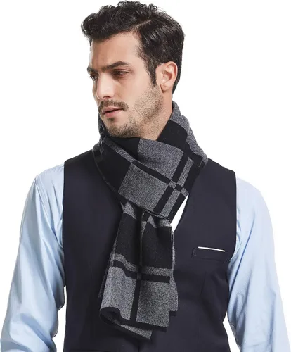 Vista 8 de RIONA Men's 100 Australian Merino Wool Scarf Knitted Soft Warm Neckwear negro (9001_black)
