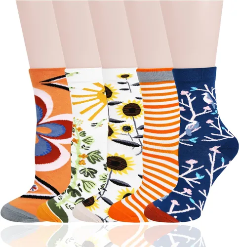 Vista 9 de Benefeet Sox Calcetines divertidos para mujer, calcetines de algodón casuales con estampado floral colorido de animales