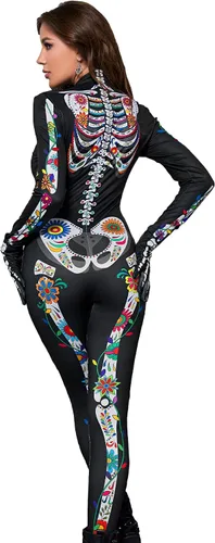 Vista 3 de 3D Skeleton Costume Adult Women, Skeleton Halloween for Costumes Women Dia De Los Muertos Costume Woman