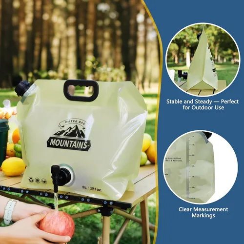 Vista 5 de Jarra de agua plegable de 2.1 galones con espita, bolsa de agua portátil sin BPA, bolsas de agua plegables para senderismo al aire libre, viajes