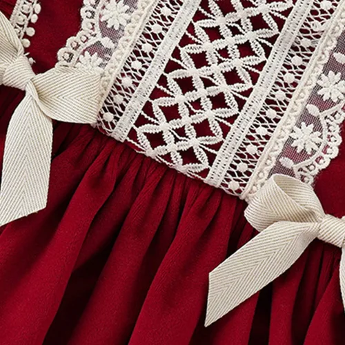 Vista 4 de famuka Vestido rojo de princesa de manga larga para niña pequeña