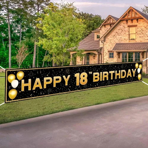 Vista 13 de Decoraciones de cumpleaños número 16 para niños y niñas, pancarta de decoración de feliz cumpleaños de 16 años en negro y dorado, suministros