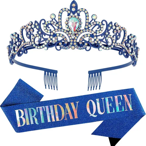 Vista 19 de COCIDE Kit de tiara y coronas plateadas de cumpleaños, tiara plateada, corona, banda, diadema de diamantes de imitación, banda con purpurina para 1