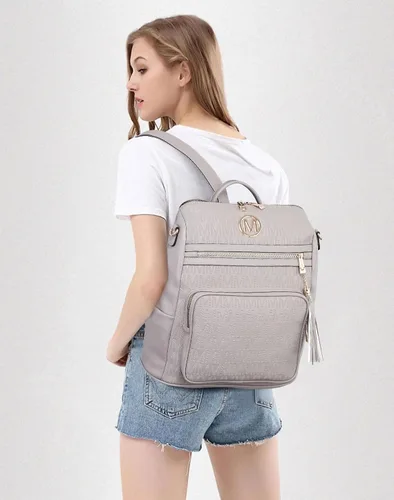 Vista 9 de MKP COLLECTION Mochila de moda para mujer, bolsa convertible grande para mujer, mochila de viaje, bolsa de hombro, juego de 2 piezas con borla, Beige